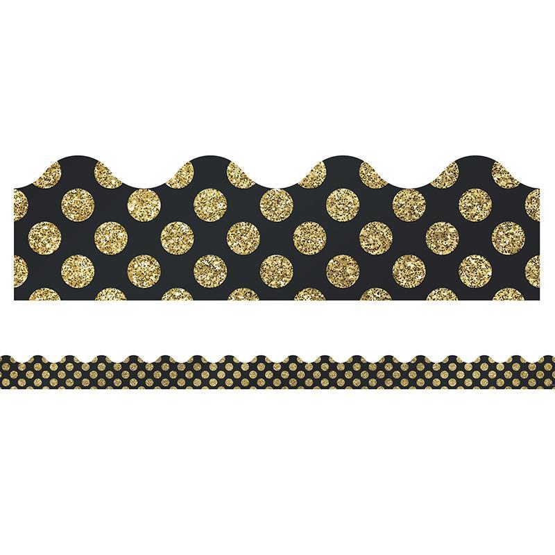 GOLD GLITTER DOTS SCALLOPED BORDERS-Learning Materials-JadeMoghul Inc.