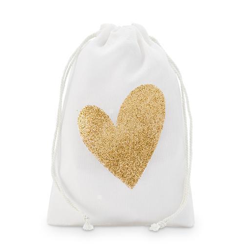 Gold Glitter Heart Muslin Drawstring Favor Bag - Medium (Pack of 12)-Favor Boxes Bags & Containers-JadeMoghul Inc.