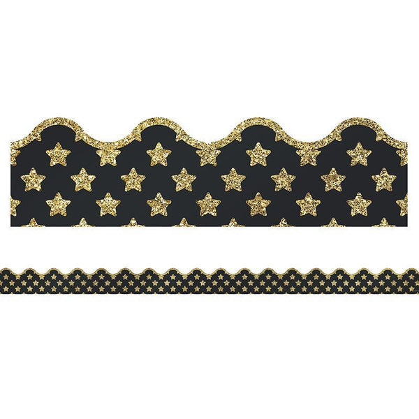 GOLD GLITTER STARS SCALLOPED BORDER-Learning Materials-JadeMoghul Inc.
