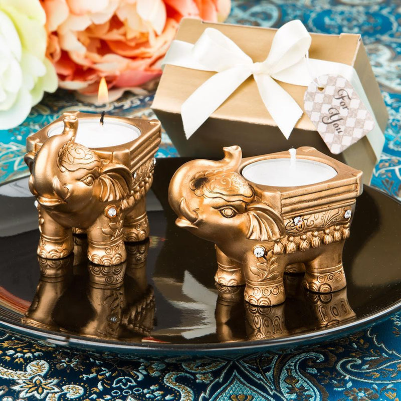 Gold Good luck Indian Elephant candle holder-Bridal Shower Decorations-JadeMoghul Inc.