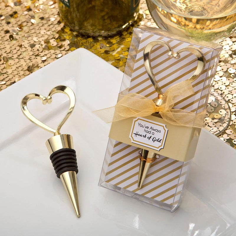 Gold heart design metal bottle stopper from fashioncraft-Favors by Theme-JadeMoghul Inc.