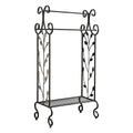 Gold Leaves Metal Towel Rack Stand With Shelf, Black-Towel Racks and Stands-Black-Metal-JadeMoghul Inc.