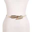gold silvery leaf shape Wedding designer Elastic belts for women girl,Stretch Skinny Waist Belt Cummerbunds metal female belt-Silver-70cm-JadeMoghul Inc.