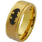 Simple Gold Ring Gold Tone Tungsten Carbide Batman Step Edges Ring