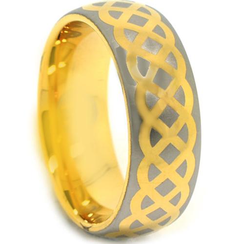 Gold Ring Gold Tone Tungsten Carbide Celtic Dome Court Ring