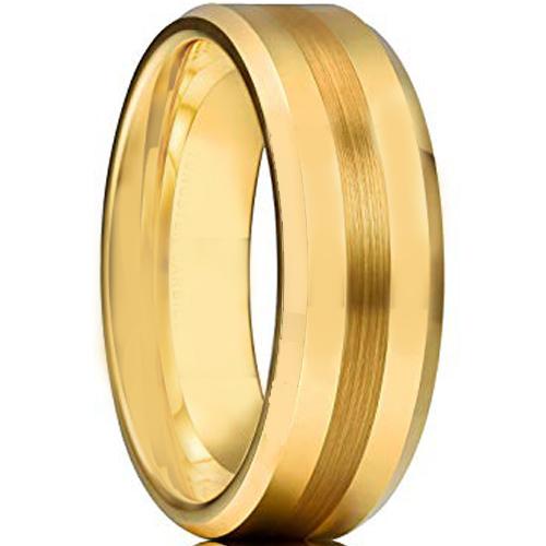 Gold Ring Gold Tone Tungsten Carbide Center Line Satin Polished Ring