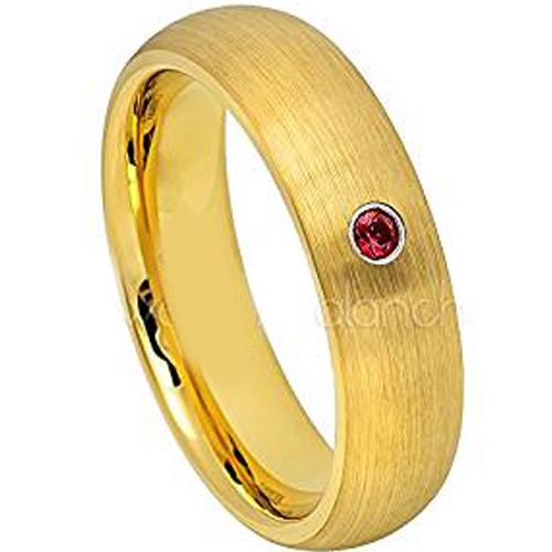 Gold Ring For Women Gold Tone Tungsten Carbide Dome Ring With Created Red Ruby