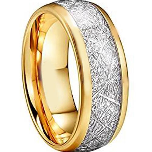 Pandora Gold Ring Gold Tone Tungsten Carbide Dome Ring With Meteorite