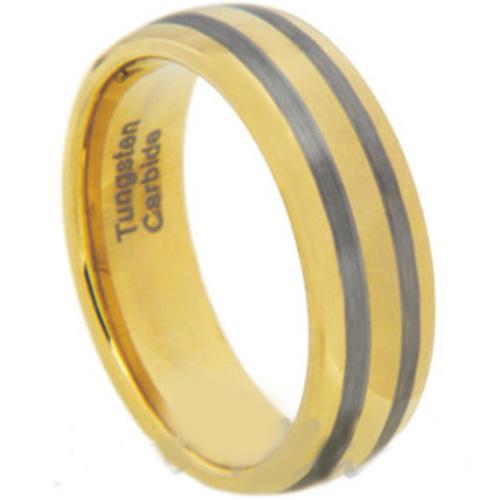 Gold Engagement Rings Gold Tone Tungsten Carbide Double Lines Dome Ring