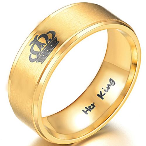 Gold Ring For Men Gold Tone Tungsten Carbide King Crown Step Ring