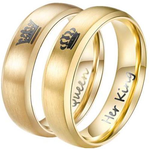 Simple Gold Ring Gold Tone Tungsten Carbide King Queen Crown Ring