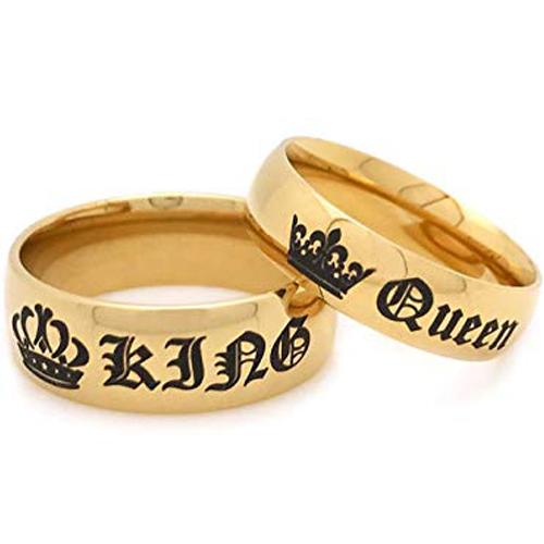 Simple Gold Ring Gold Tone Tungsten Carbide King Queen Crown Dome Ring