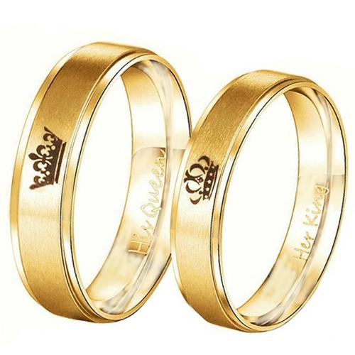 Gold Ring For Women Gold Tone Tungsten Carbide King Queen Crown Step Ring