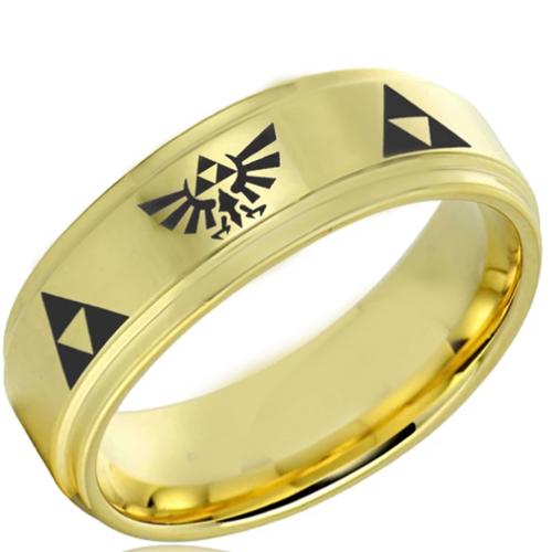 Gold Ring Gold Tone Tungsten Carbide Legend of Zelda Step Edges Ring