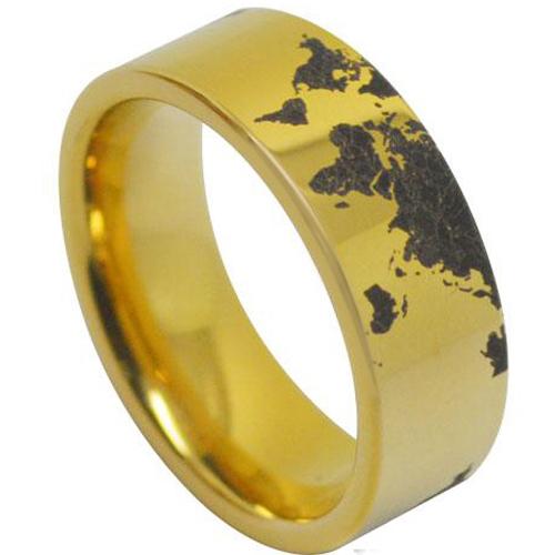 Gold Wedding Rings Gold Tone Tungsten Carbide Map Pipe Cut Flat Ring