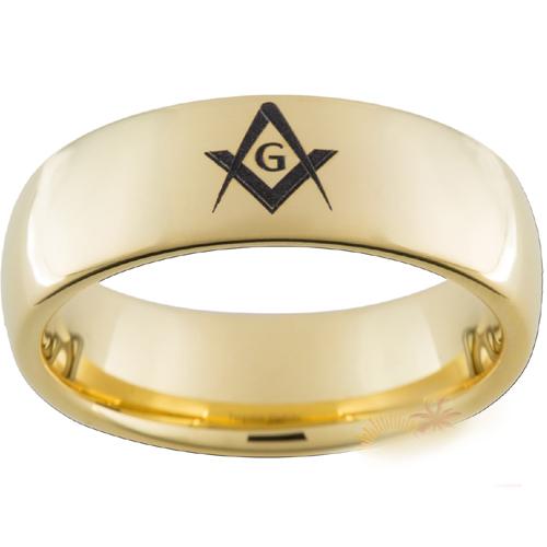 Simple Gold Ring Gold Tone Tungsten Carbide Masonic Dome Court Ring