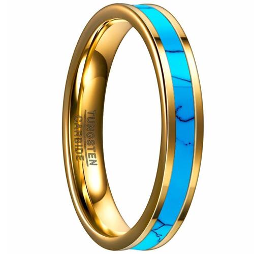 Gold Ring For Men Gold Tone Tungsten Carbide Flat Ring With Opal