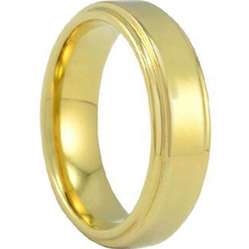 Gold Band Ring Gold Tone Tungsten Carbide Polished Shiny Step Ring
