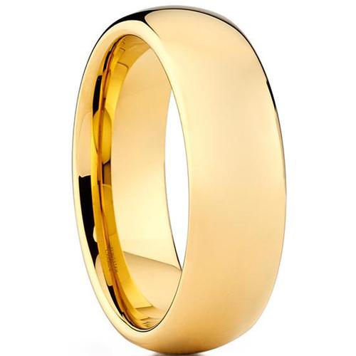 Gold Band Ring Gold Tone Tungsten Carbide Polishing Shiny Dome Ring