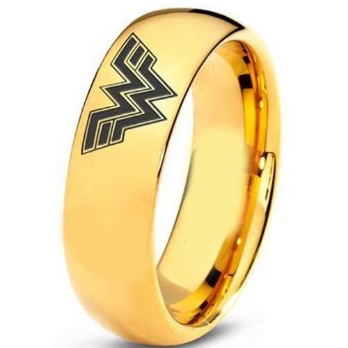Simple Gold Ring Gold Tone Tungsten Carbide Wonder Woman Dome Ring
