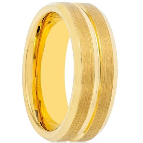 Gold Ring For Men Gold Tungsten Carbide Center Groove Ring