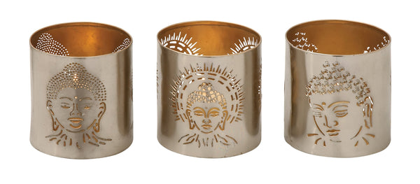 Gorgeous Metal Buddha Votive Holder Set Of 3-Candleholders-Silver Hue-Metal-Smooth-JadeMoghul Inc.