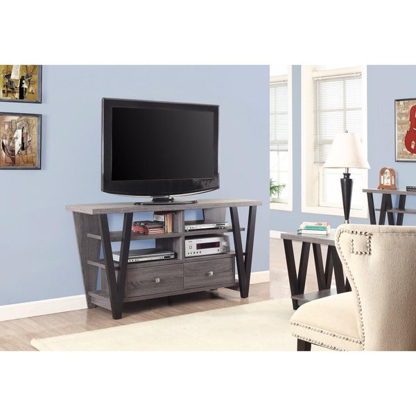 Gorgeous Two-Tone Trapezoid TV console, Gray and Black-Entertainment Centers and Tv Stands-Gray and Black-JadeMoghul Inc.