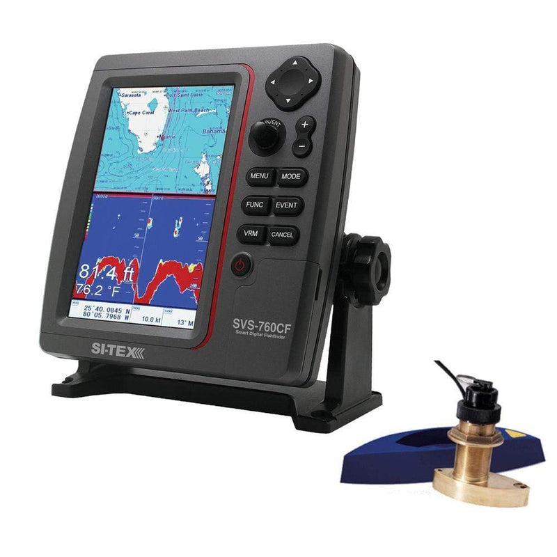 GPS - Fishfinder Combos SI-TEX SVS-760CF Dual Frequency Chartplotter/Sounder w/ Navionics+ Flexible Coverage & Bronze Thru-Hull Triducer [SVS-760CFTH2] SI-TEX