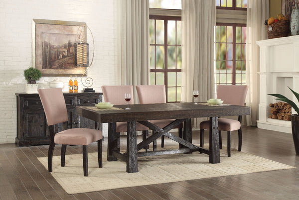 Gracious Dining Table, Salvage Brown-Dining Tables-Brown-Pine Wood Veneer MDF & Wood (Solid)-JadeMoghul Inc.