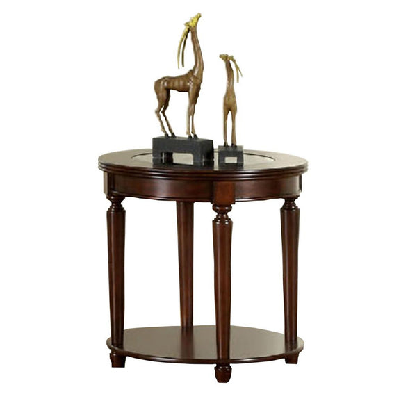 GRANVIA Contemporary End Table, Dark Cherry-Side Tables and End Tables-Dark Cherry-Tempered Glass Solid Wood Wood Veneer & Others-JadeMoghul Inc.