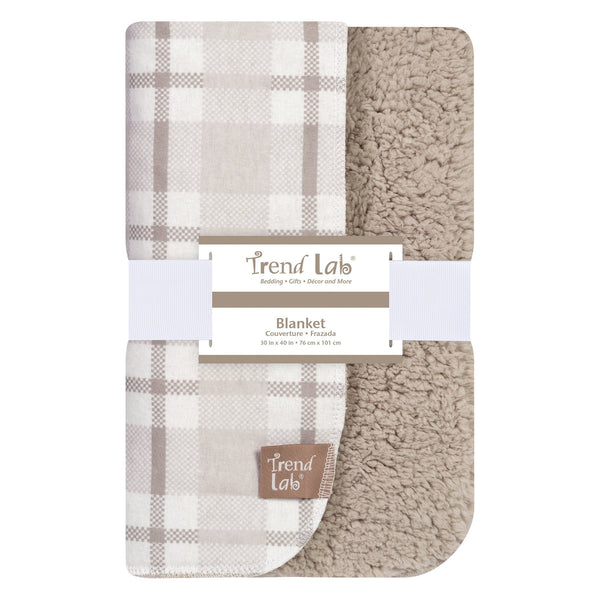 Gray and White Plaid Flannel and Faux Shearling Blanket-GRAY-JadeMoghul Inc.