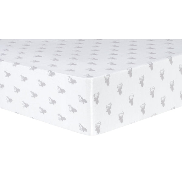 Gray Stag Silhouettes Deluxe Flannel Fitted Crib Sheet-GRAY DV-JadeMoghul Inc.