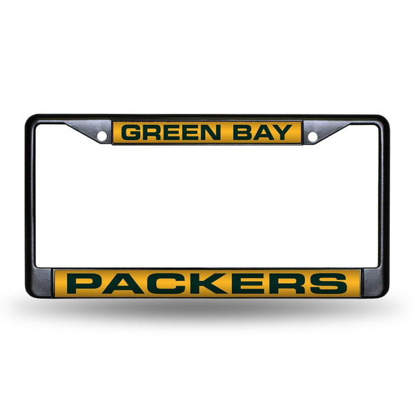 Cadillac License Plate Frame Green Bay Packers Black Laser Chrome Frame