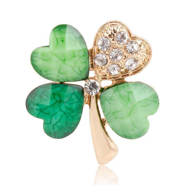 Green Four Leaf Clover and Rhinestones Lapel Pins or Brooches for Women or Men in Assorted Designs-30261-JadeMoghul Inc.