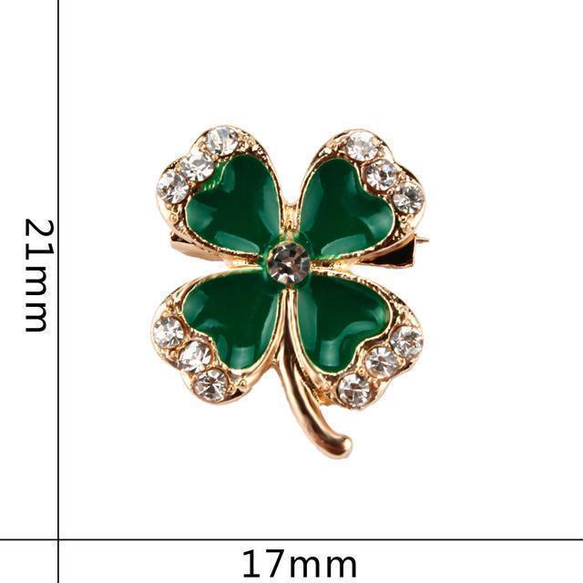 Green Four Leaf Clover and Rhinestones Lapel Pins or Brooches for Women or Men in Assorted Designs-30266-JadeMoghul Inc.
