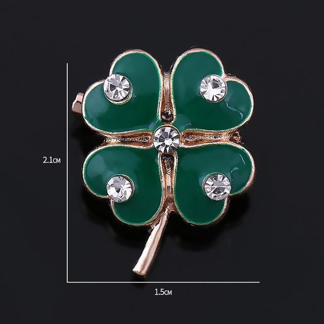 Green Four Leaf Clover and Rhinestones Lapel Pins or Brooches for Women or Men in Assorted Designs-30268-JadeMoghul Inc.