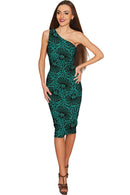 Green Soulmate Layla Lace Print Evening Dress - Women-Soulmate-XS-Green/Black-JadeMoghul Inc.