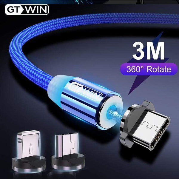 GTWIN Magnetic Cable Micro USB Type C Charger For iPhone Samsung Xiaomi 3M Magnet USB Cable Fast Charging Phone Charge Cord Wire AExp