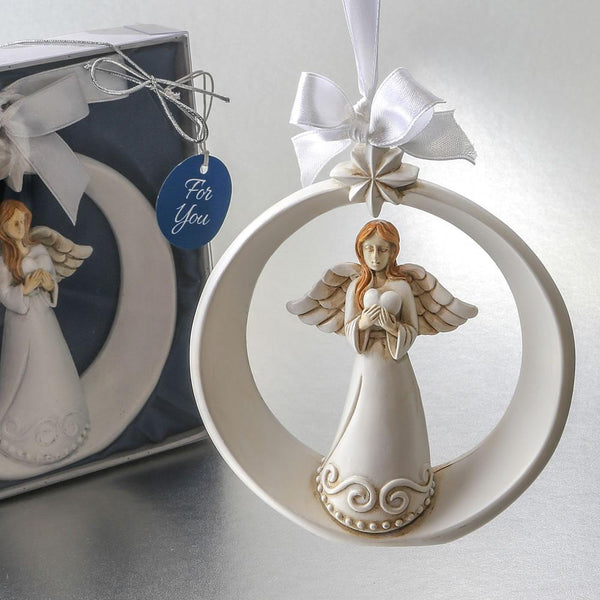 Guardian Angel ornament with ornate star and holding a heart-Bridal Shower Decorations-JadeMoghul Inc.