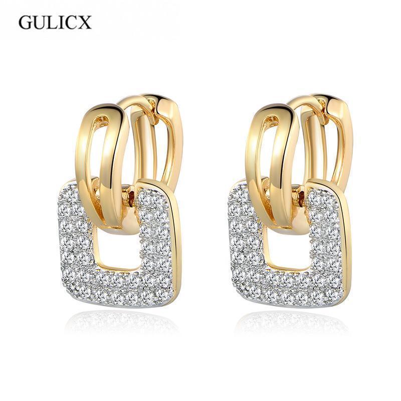 GULICX Brand 2017 Unique Square Shaped Piercing Small Huggie Hoop Earring for Women Gold-color Earing Round CZ Jewelry E218-white gold plated-JadeMoghul Inc.