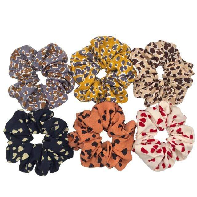 Hair Accessories Ties Scrunchies Christmas Headwear Set Chiffon Women Girls Strips Fashion Solid Leopard Floral Satin 6pcs/pack AExp