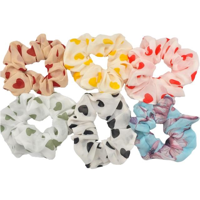 Hair Accessories Ties Scrunchies Christmas Headwear Set Chiffon Women Girls Strips Fashion Solid Leopard Floral Satin 6pcs/pack AExp