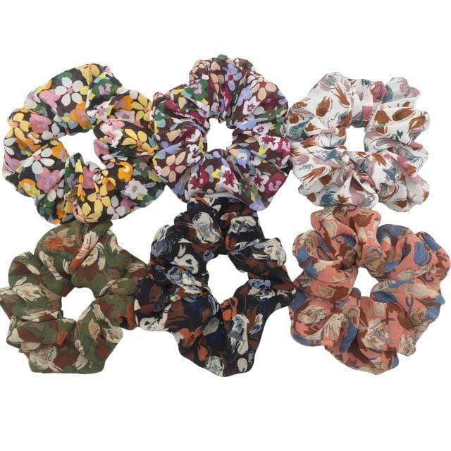Hair Accessories Ties Scrunchies Christmas Headwear Set Chiffon Women Girls Strips Fashion Solid Leopard Floral Satin 6pcs/pack AExp