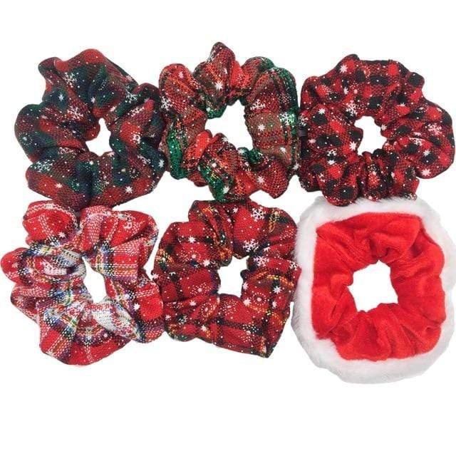Hair Accessories Ties Scrunchies Christmas Headwear Set Chiffon Women Girls Strips Fashion Solid Leopard Floral Satin 6pcs/pack AExp