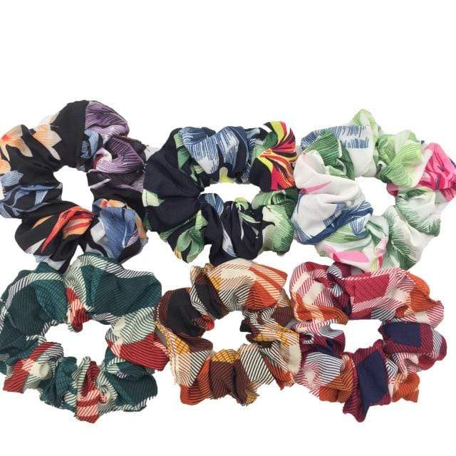 Hair Accessories Ties Scrunchies Christmas Headwear Set Chiffon Women Girls Strips Fashion Solid Leopard Floral Satin 6pcs/pack JadeMoghul Inc. 