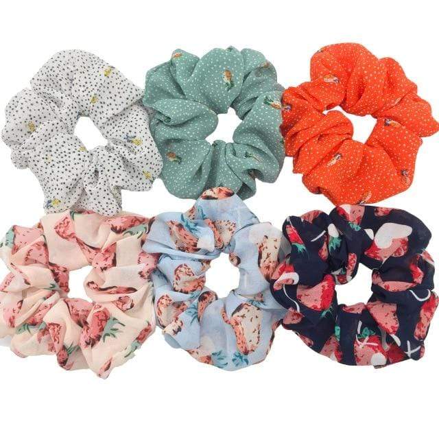 Hair Accessories Ties Scrunchies Christmas Headwear Set Chiffon Women Girls Strips Fashion Solid Leopard Floral Satin 6pcs/pack JadeMoghul Inc. 