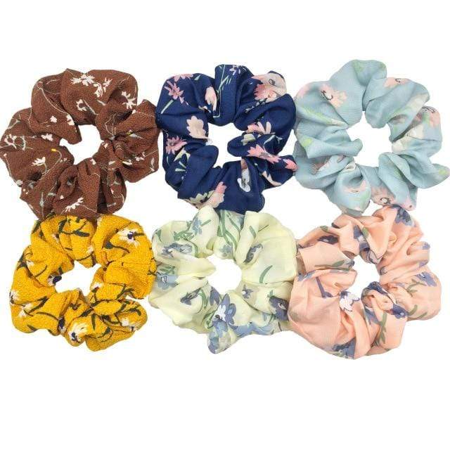 Hair Accessories Ties Scrunchies Christmas Headwear Set Chiffon Women Girls Strips Fashion Solid Leopard Floral Satin 6pcs/pack JadeMoghul Inc. 