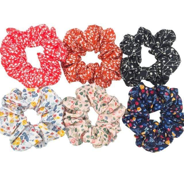 Hair Accessories Ties Scrunchies Christmas Headwear Set Chiffon Women Girls Strips Fashion Solid Leopard Floral Satin 6pcs/pack JadeMoghul Inc. 