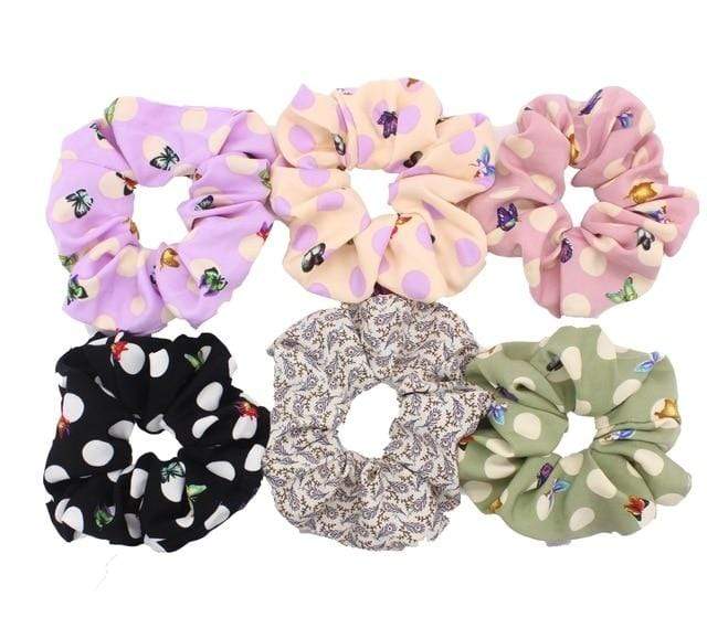 Hair Accessories Ties Scrunchies Christmas Headwear Set Chiffon Women Girls Strips Fashion Solid Leopard Floral Satin 6pcs/pack JadeMoghul Inc. 