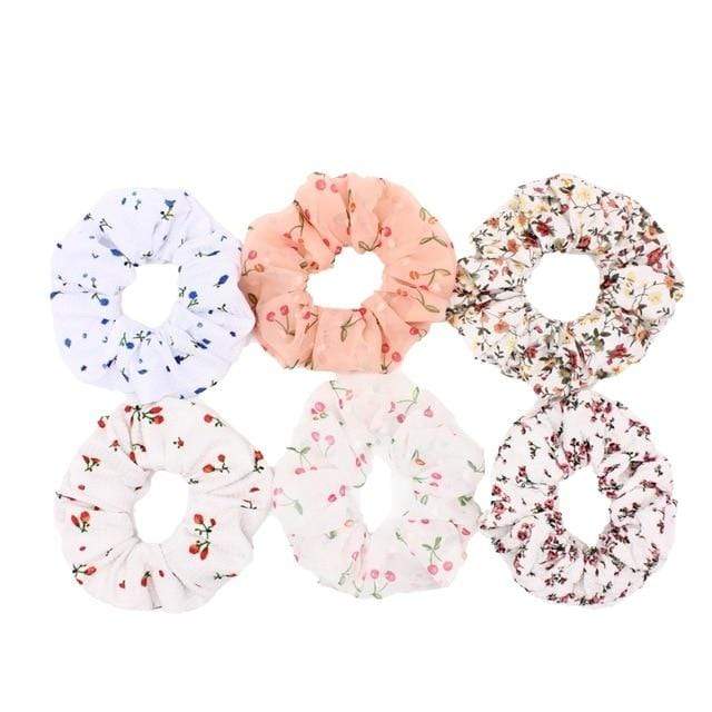 Hair Accessories Ties Scrunchies Christmas Headwear Set Chiffon Women Girls Strips Fashion Solid Leopard Floral Satin 6pcs/pack JadeMoghul Inc. 